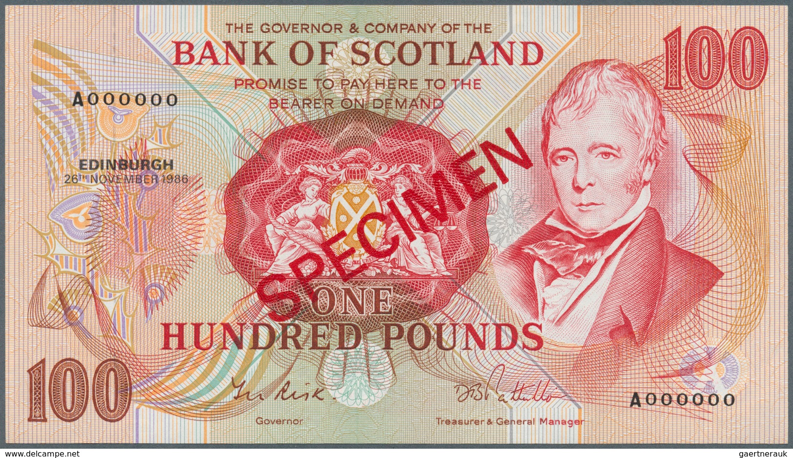 Scotland / Schottland: Bank Of Scotland 100 Pounds 1986 Specimen P. 115s In Crisp Original Condition - Sonstige & Ohne Zuordnung