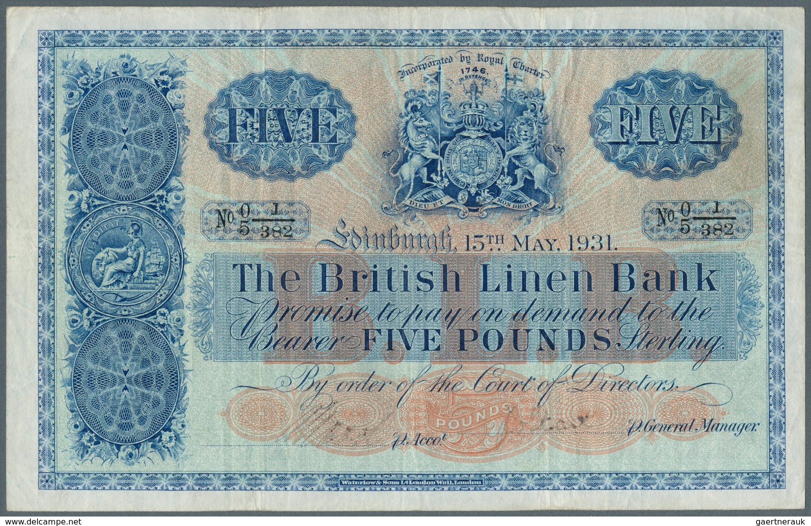 Scotland / Schottland: 5 Pounds 1931 P. 152, Several Folds In Paper But No Holes Or Tears, Still Str - Sonstige & Ohne Zuordnung