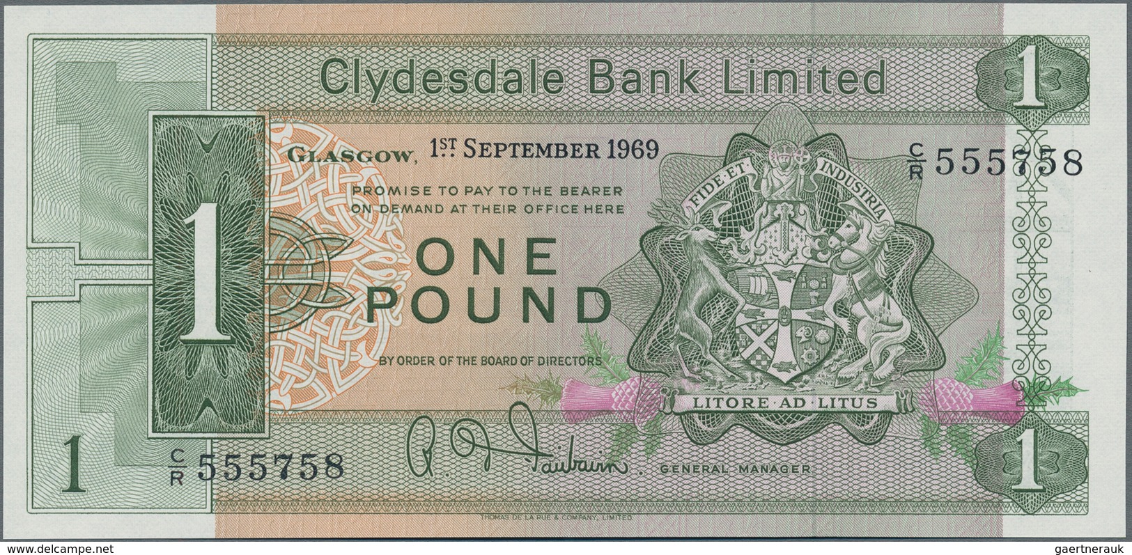 Scotland / Schottland: Clydesdale Bank Limited 1 Pound 1969, P.202 In Perfect UNC Condition. - Other & Unclassified