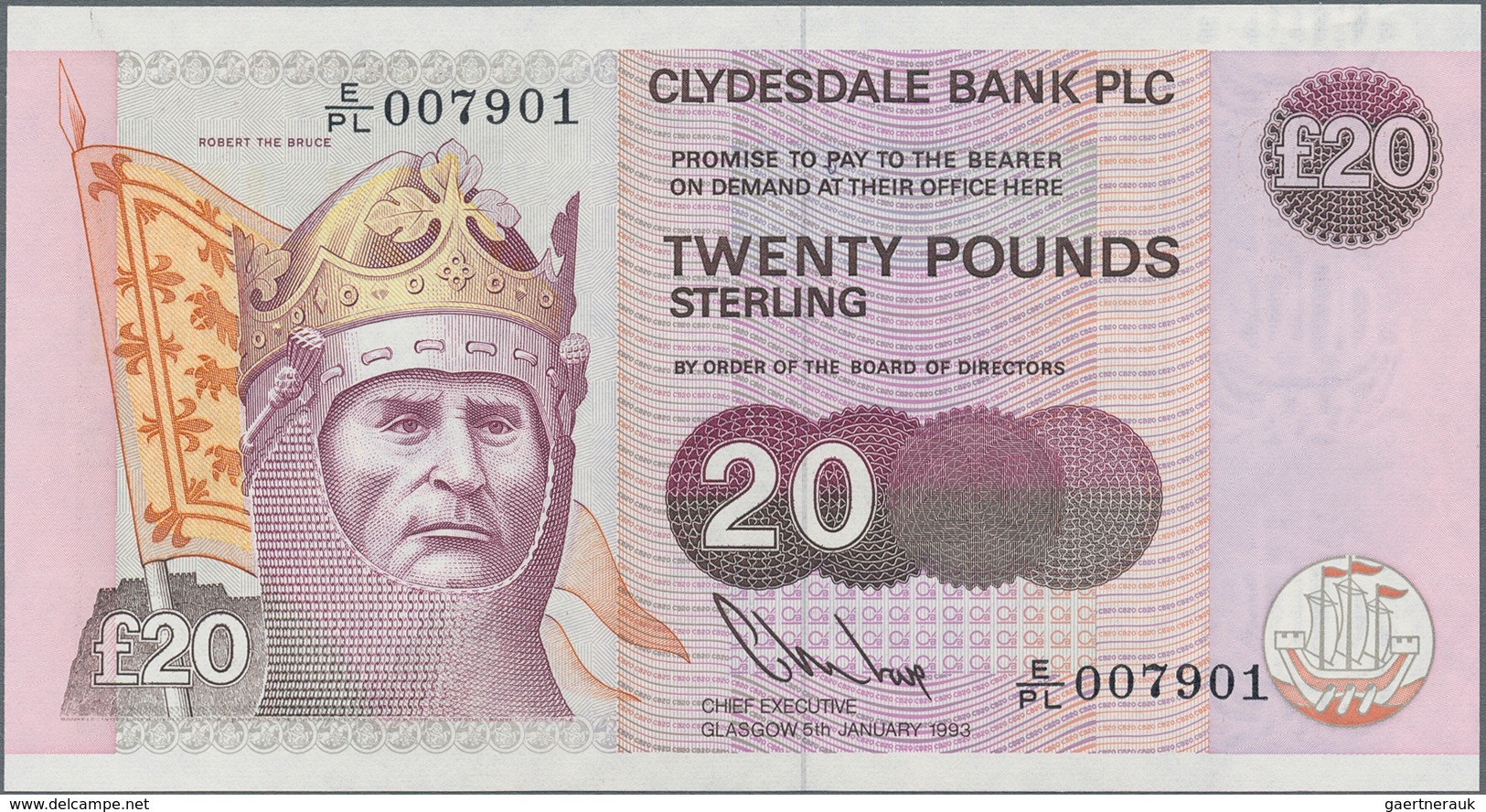 Scotland / Schottland: Clydesdale Bank PLC 20 Pounds 1993, P.220b In Perfect UNC Condition. - Other & Unclassified