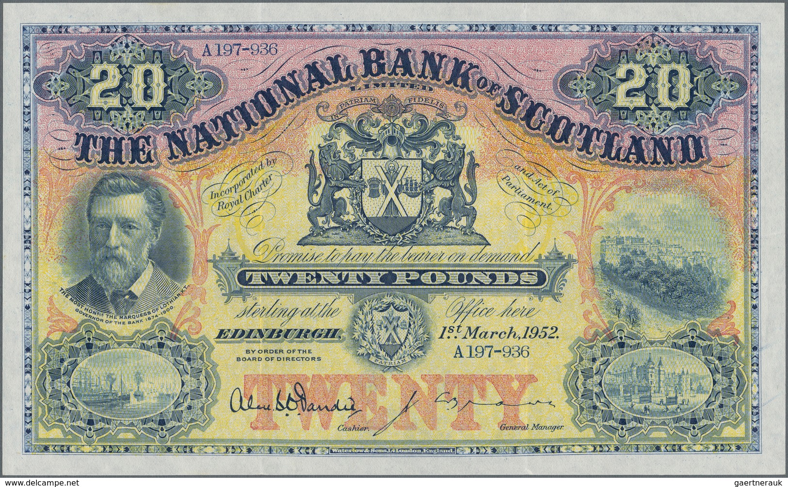Scotland / Schottland: The National Bank Of Scotland 20 Pounds 1952, P.260c, Extraordinary Good Cond - Altri & Non Classificati