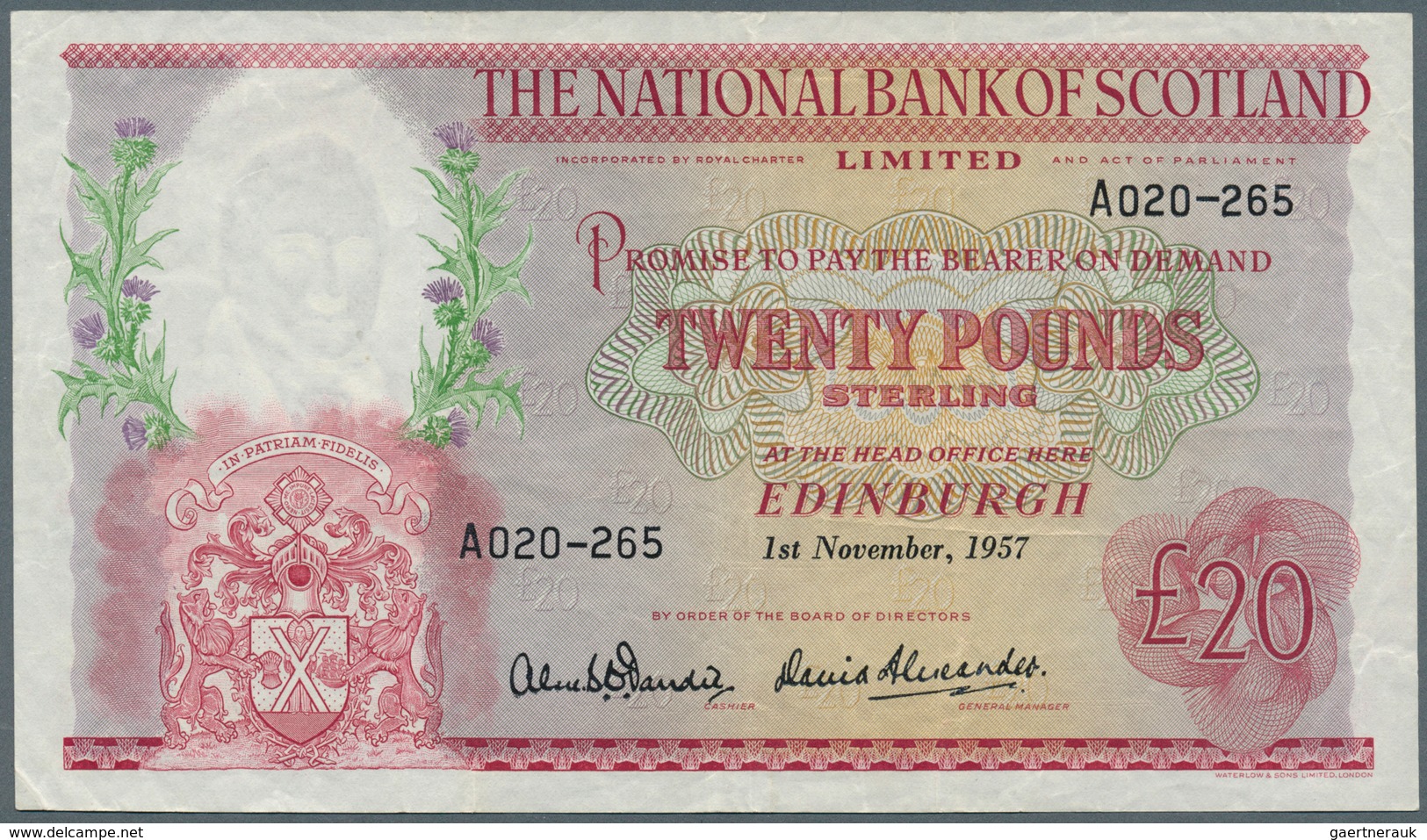 Scotland / Schottland: The National Bank Of Scotland Limited 20 Pounds 1957 P. 263, Vertically And H - Otros & Sin Clasificación