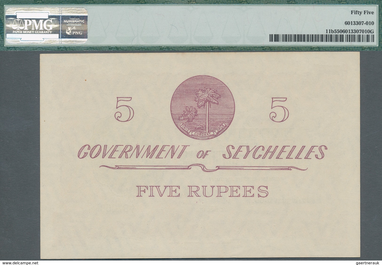Seychelles / Seychellen: 5 Rupees 1960, P.11b, Soft Vertical Bend At Center And Lightly Toned At Upp - Seychellen