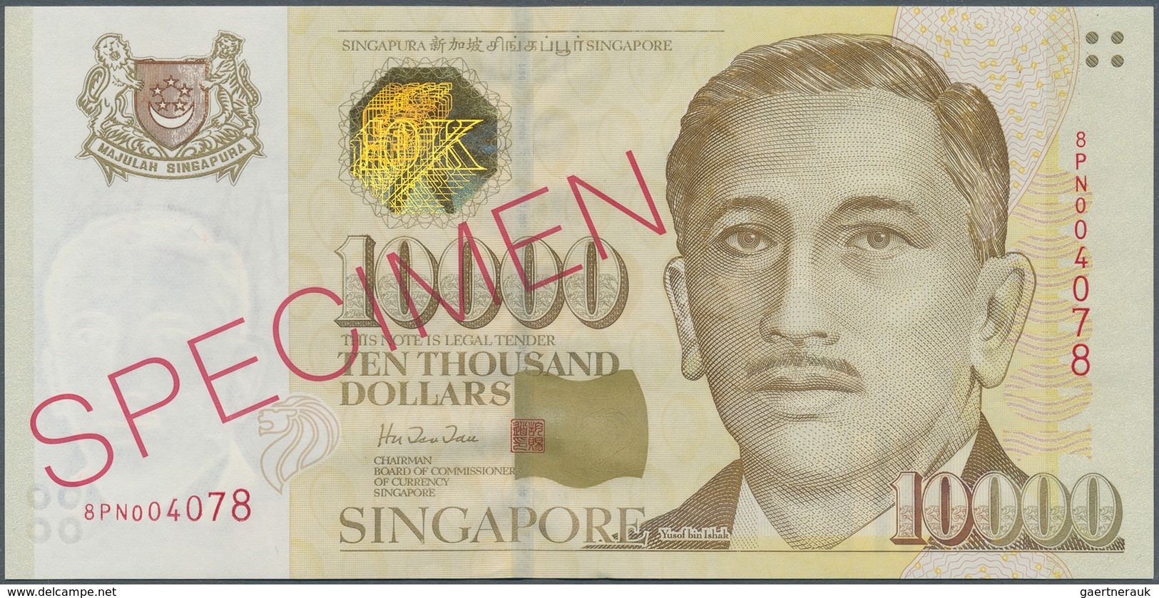 Singapore / Singapur: 10.000 Dollars ND(1999) SPECIMEN, P.44s, Sealed In Original Plastic Case Of Th - Singapur