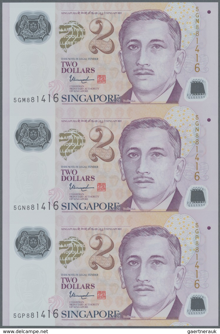 Singapore / Singapur: Set Of 7 Uncut Sheets Of 3 Notes (21 Notes In Total) Of 2 Dollars ND P. 46, Al - Singapore