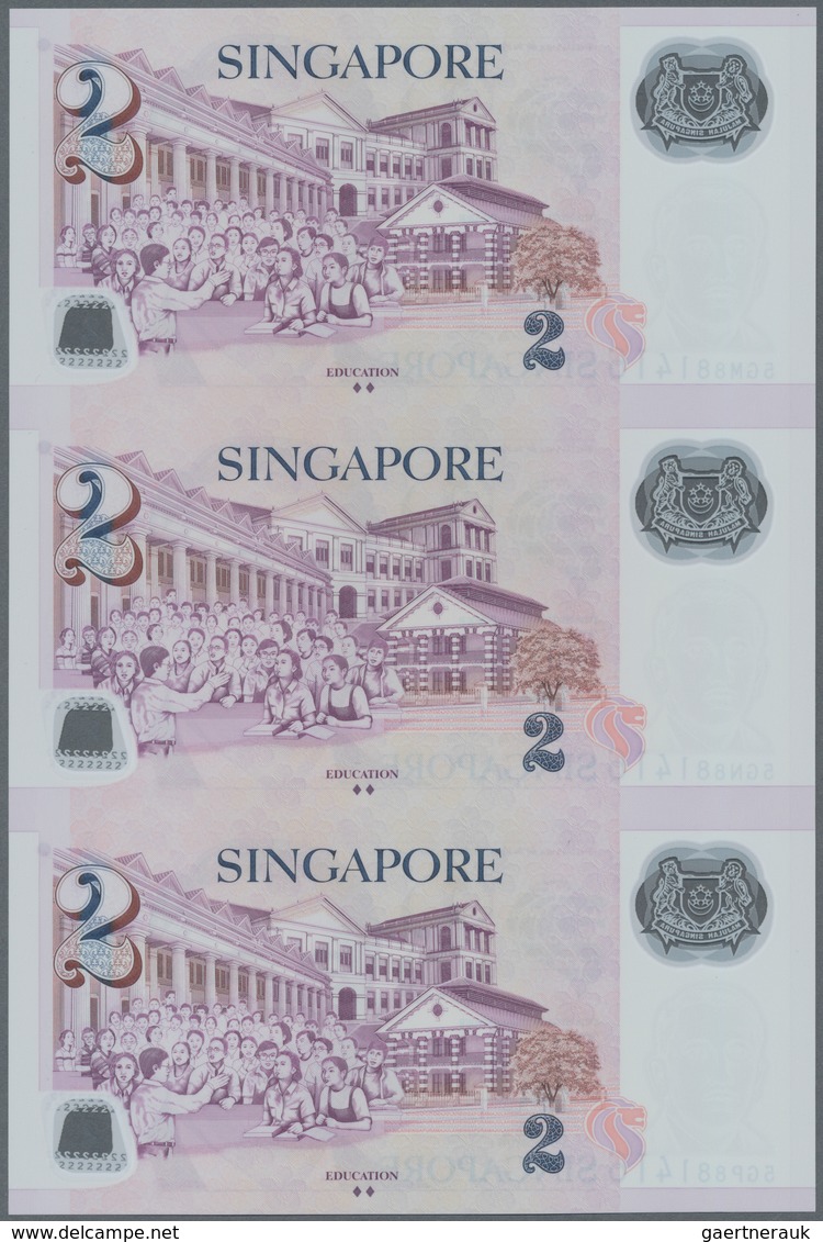Singapore / Singapur: Set Of 7 Uncut Sheets Of 3 Notes (21 Notes In Total) Of 2 Dollars ND P. 46, Al - Singapur