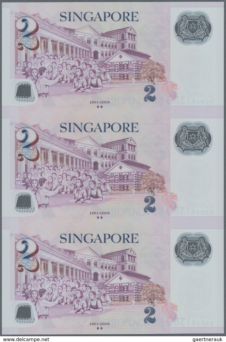 Singapore / Singapur: Set Of 7 Uncut Sheets Of 3 Notes (21 Notes In Total) Of 2 Dollars ND P. 46, Al - Singapore