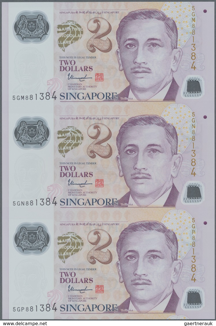 Singapore / Singapur: Set Of 7 Uncut Sheets Of 3 Notes (21 Notes In Total) Of 2 Dollars ND P. 46, Al - Singapore