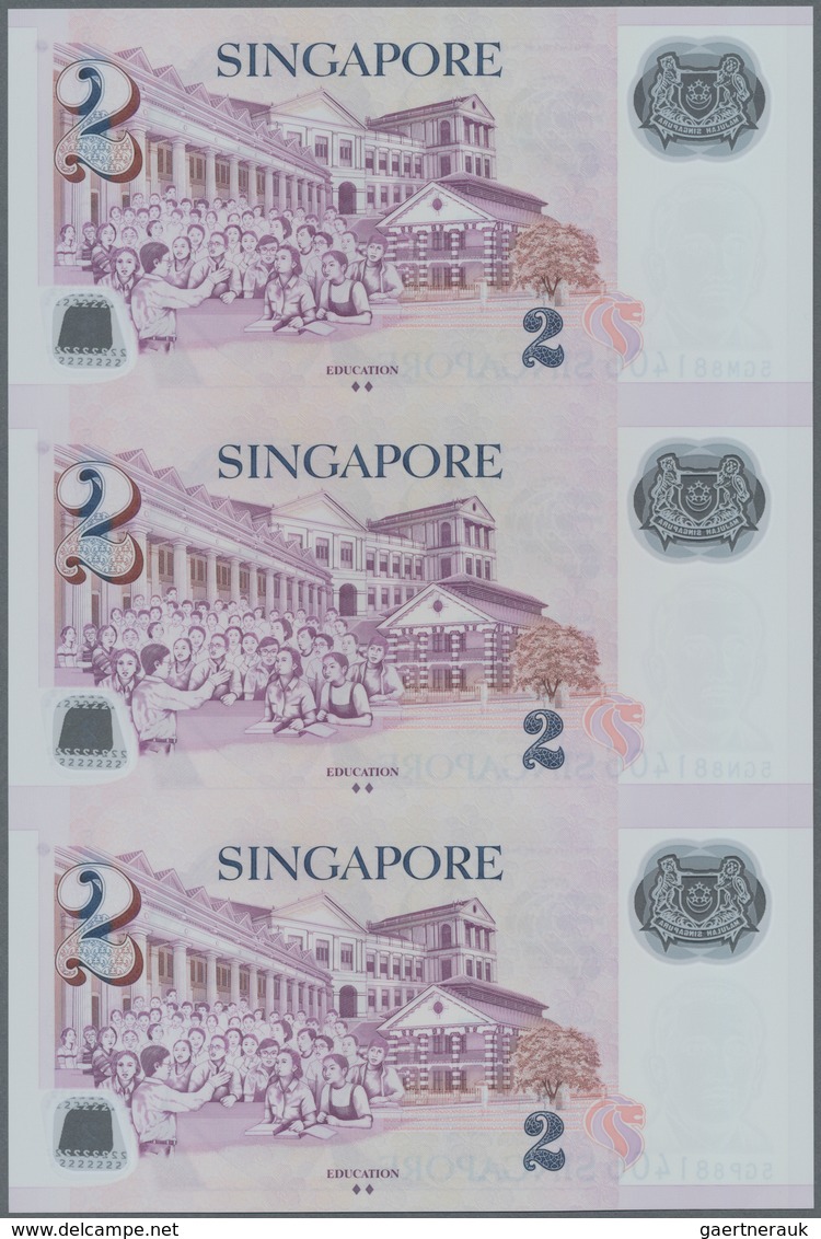 Singapore / Singapur: set of 7 uncut sheets of 3 notes (21 notes in total) of 2 Dollars ND P. 46, al