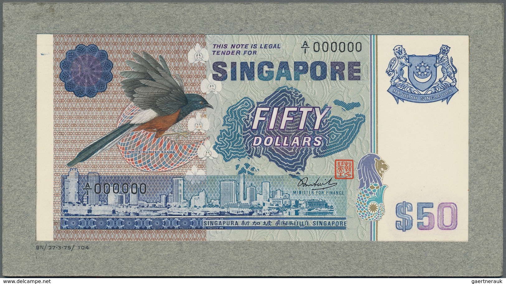 Singapore / Singapur: Composite Essay By De La Rue For Front Side Of An 50 Dollars Banknote From 197 - Singapur