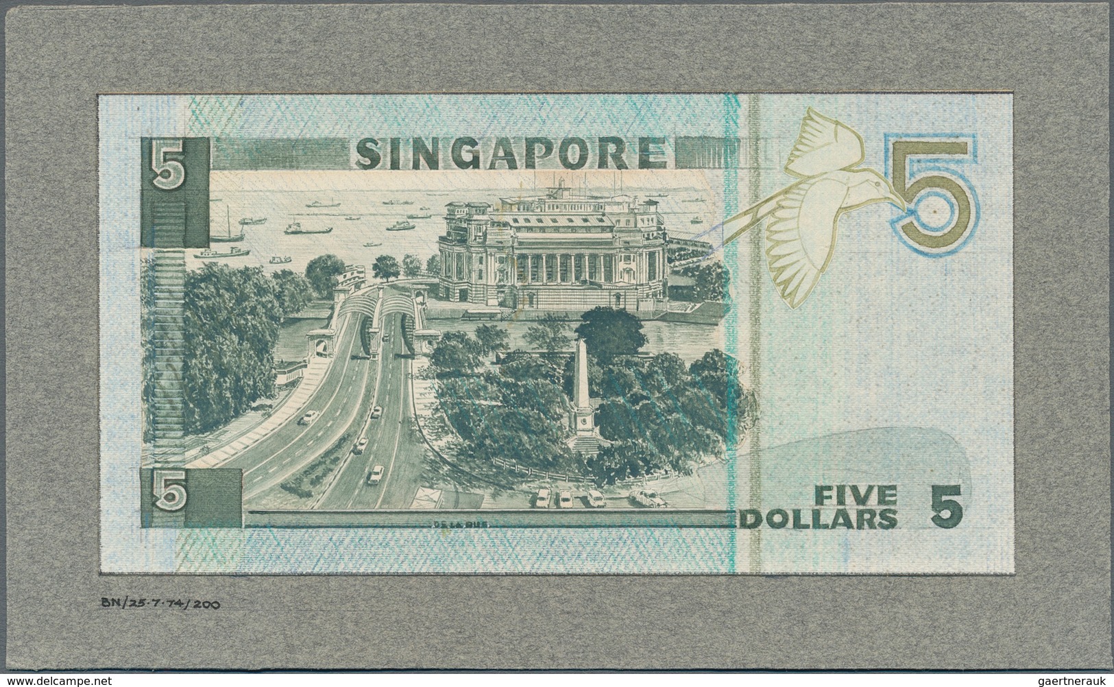 Singapore / Singapur: Front And Back Side Design Proof, Or Essay For A 5-Dollars-banknote Glued On C - Singapore