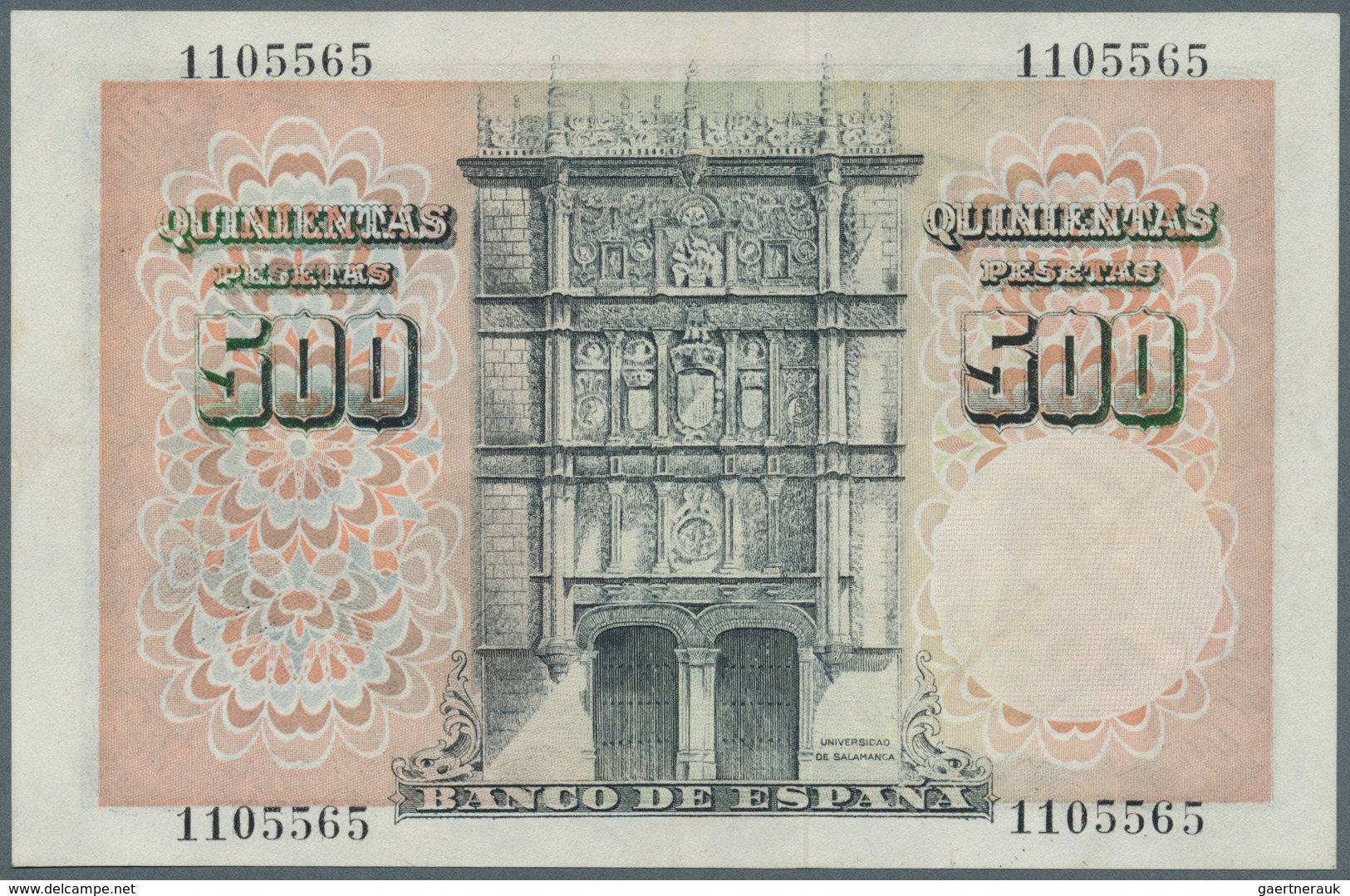 Spain / Spanien: 500 Pesetas 1946 P. 132a, The Note Has A Center Fold Which Seems To Be Stabilized, - Sonstige & Ohne Zuordnung