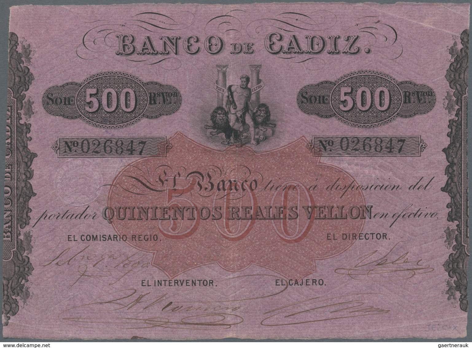 Spain / Spanien: Banco De Cadiz 500 Reales Vellon ND(1847), P.S293 With Some Bank Stamps On Back, Ot - Sonstige & Ohne Zuordnung