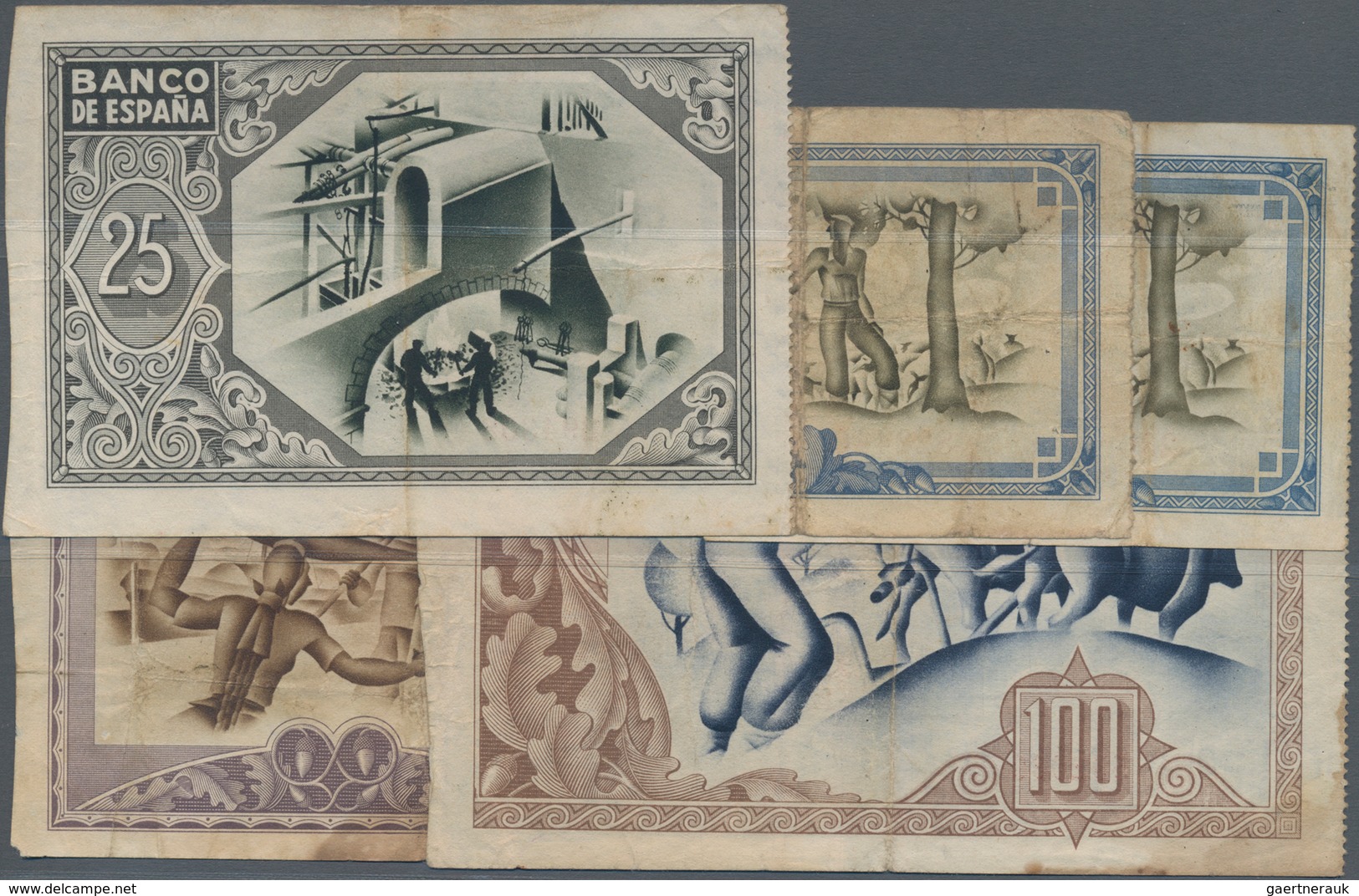 Spain / Spanien: Banco De España, Bilbao Lot With 5 Banknotes 2x 5, 25, 50 And 100 Pesetas 1937, P.S - Sonstige & Ohne Zuordnung