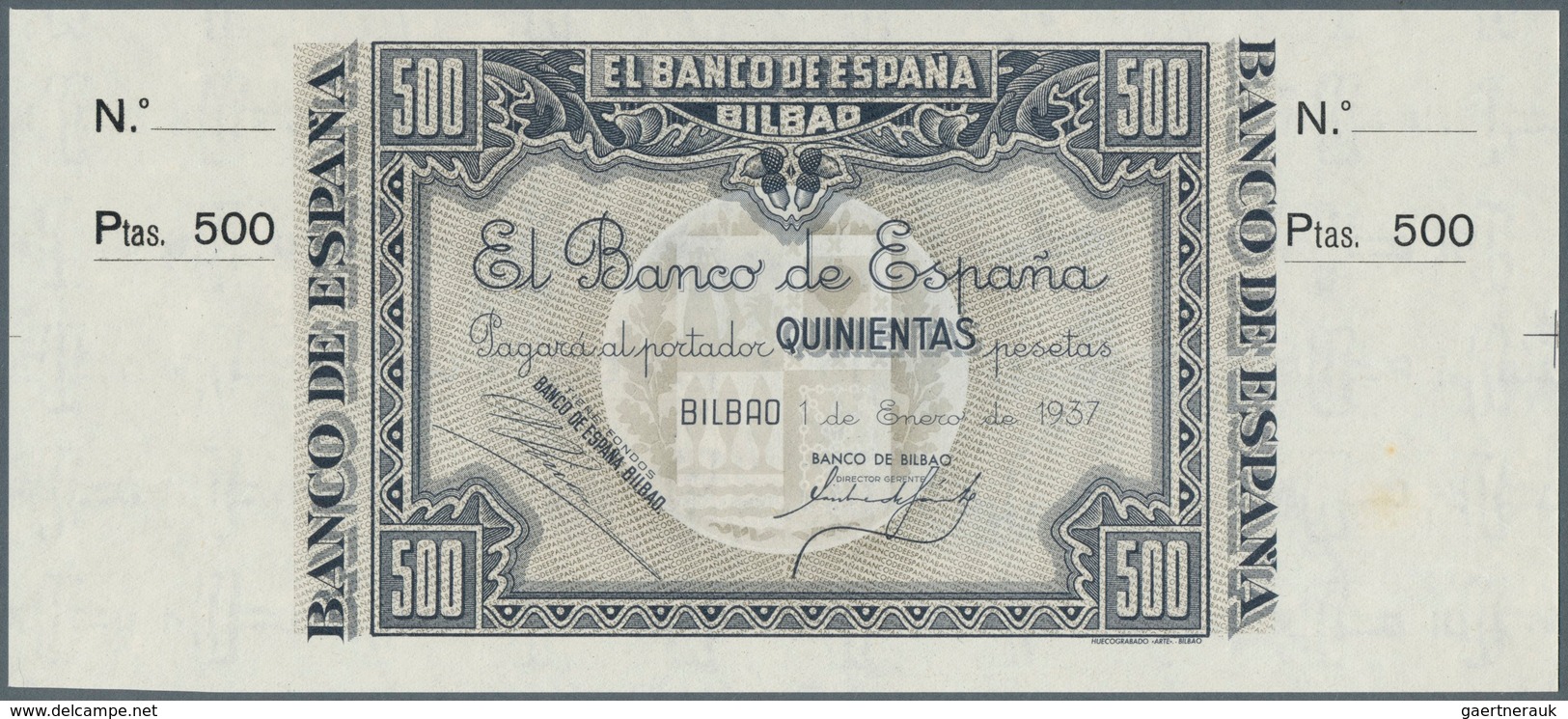 Spain / Spanien: 500 Pesetas 1937 P. S566, Key Note Of This Series Of Bilbao, A Light Stain Dot At L - Andere & Zonder Classificatie