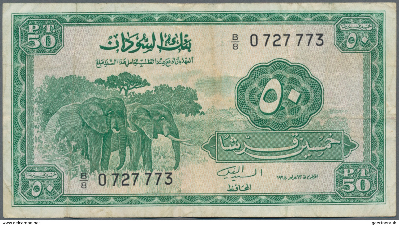Sudan: 50 Piastres 1964 P. 7a, Used With Folds And Creases, Stained Paper But No Repairs, Condition: - Sudan