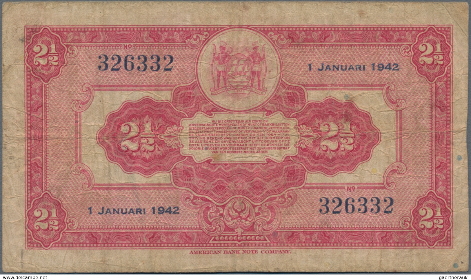 Suriname: 2 1/2 Gulden 1942, P.87b In About F Condition. - Surinam