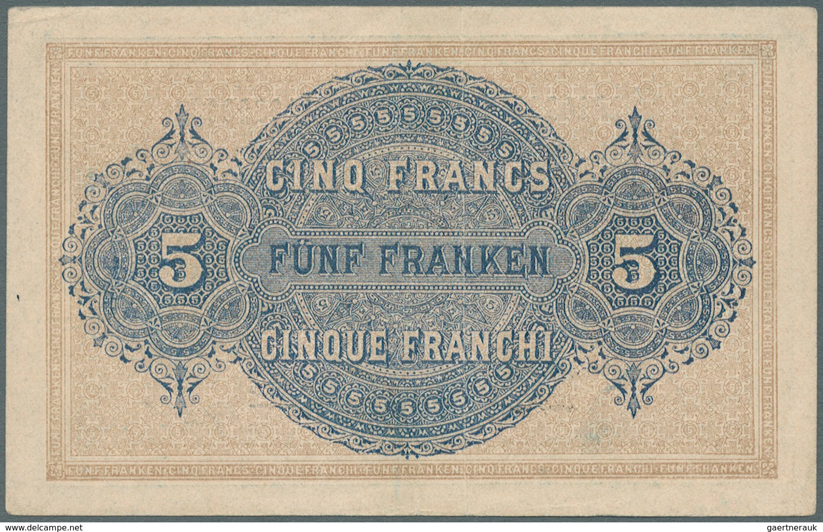Switzerland / Schweiz: 5 Franken 1914 P. 14, Strong Original Paper, Bright Colors, Only One Vertical - Schweiz