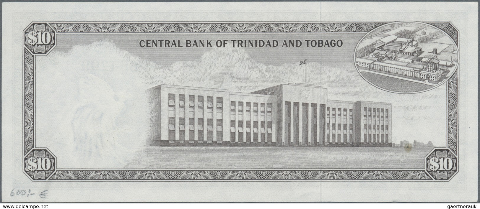 Trinidad & Tobago: Lot with 5 banknotes 1 and 2 Dollars 1943 P.5, 8 (F-, F), 10 and 20 Dollars L.196