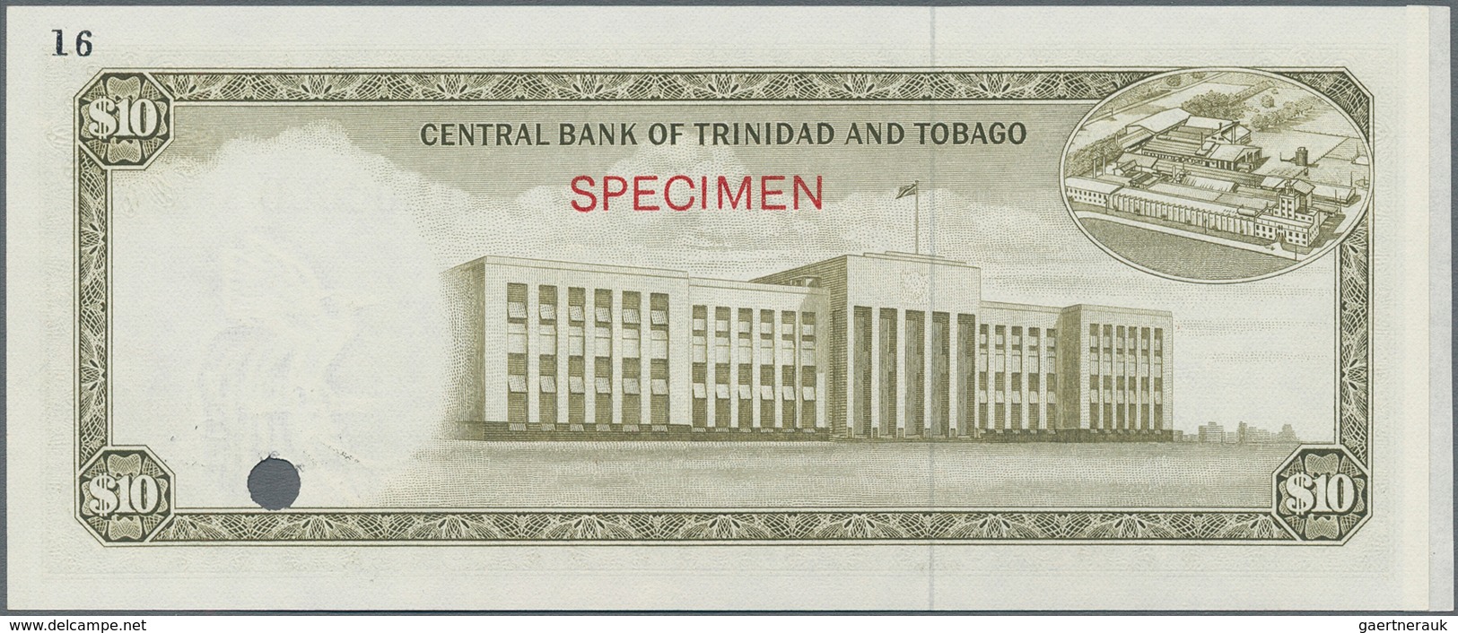 Trinidad & Tobago: 10 Dollars L.1964 With Signature: J. F. Pierce Color Trial Specimen, P.28acts, Sm - Trinidad & Tobago