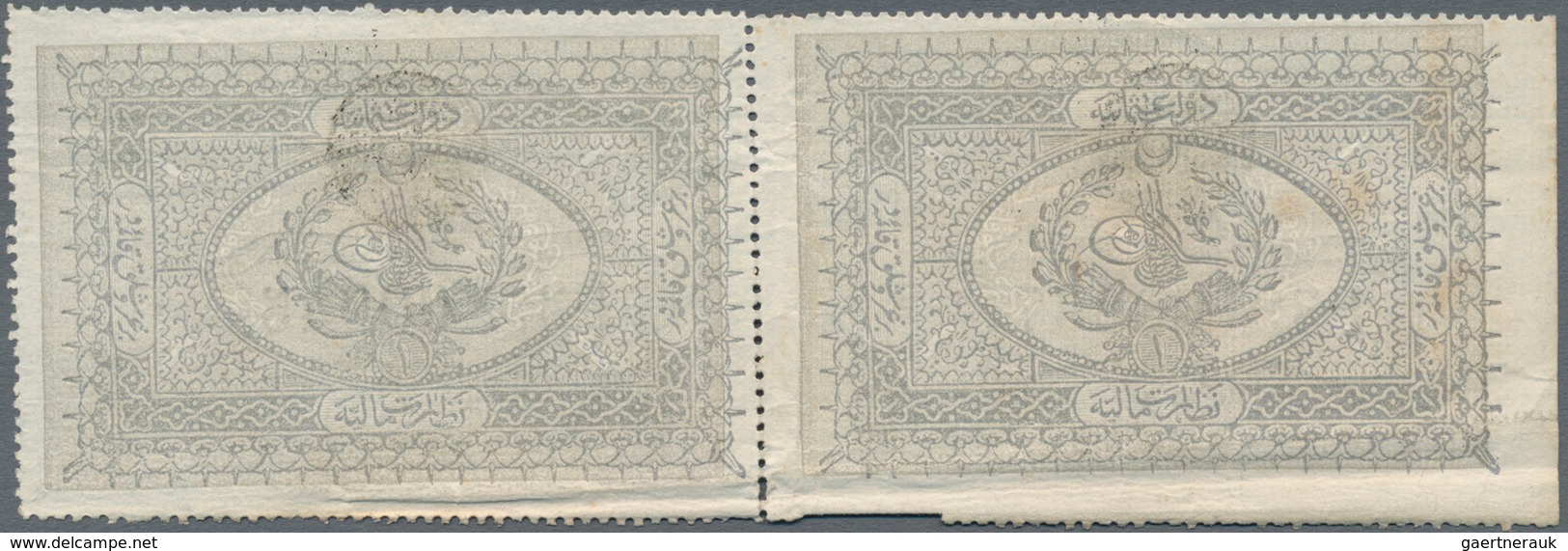 Turkey / Türkei: Banque Impériale Ottomane Uncut Pair Of 1 Kurus AH 1293-1295 (1876-78), P.46, Stain - Turquia