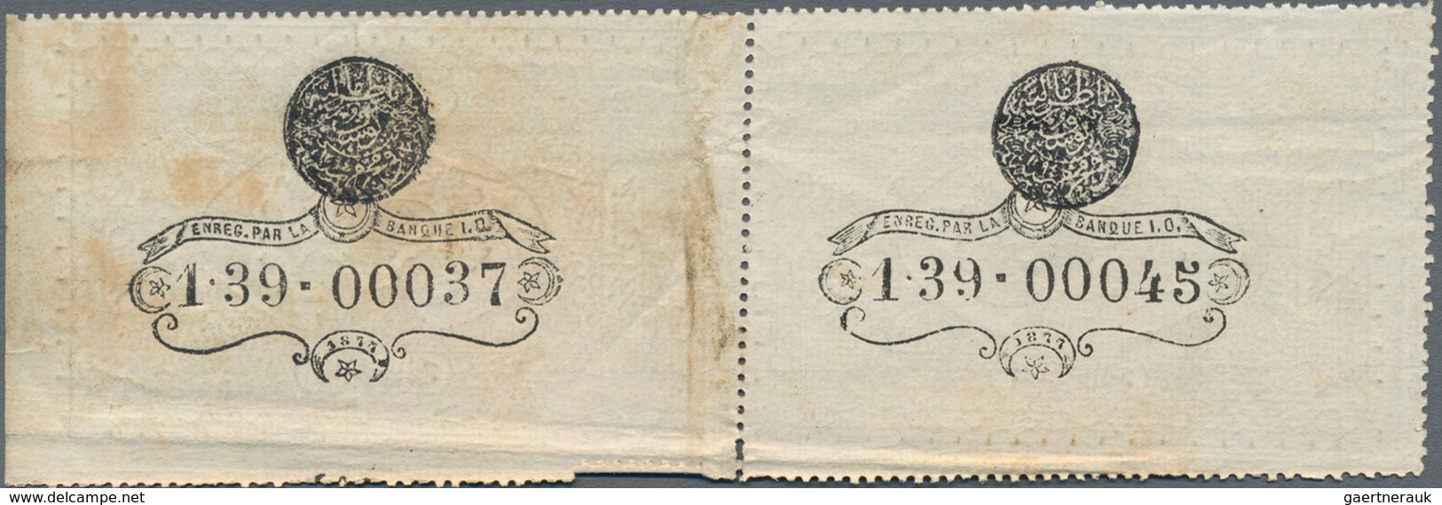 Turkey / Türkei: Banque Impériale Ottomane Uncut Pair Of 1 Kurus AH 1293-1295 (1876-78), P.46, Stain - Türkei