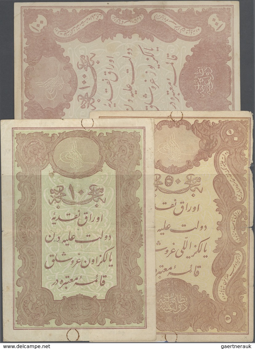 Turkey / Türkei: Set Of 3 Notes Ottoman Empire Containing 10, 20 & 50 Kurush ND(1876-78) P. 48, 50, - Turkey