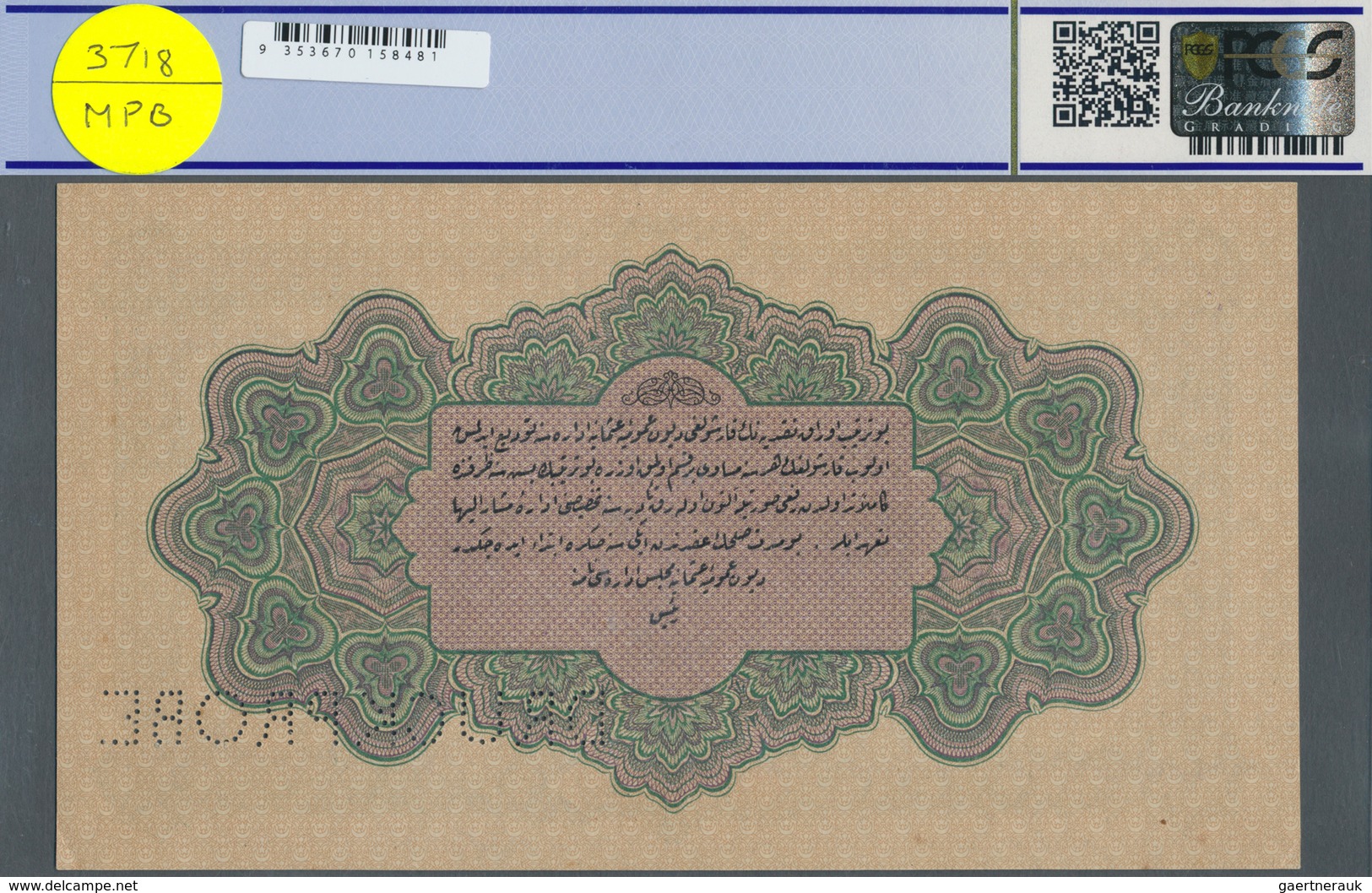 Turkey / Türkei: 1 Livre ND(1916-17) Specimen P. 90s, Rare Note In Condition: PCGS Graded 62 UNC. - Türkei