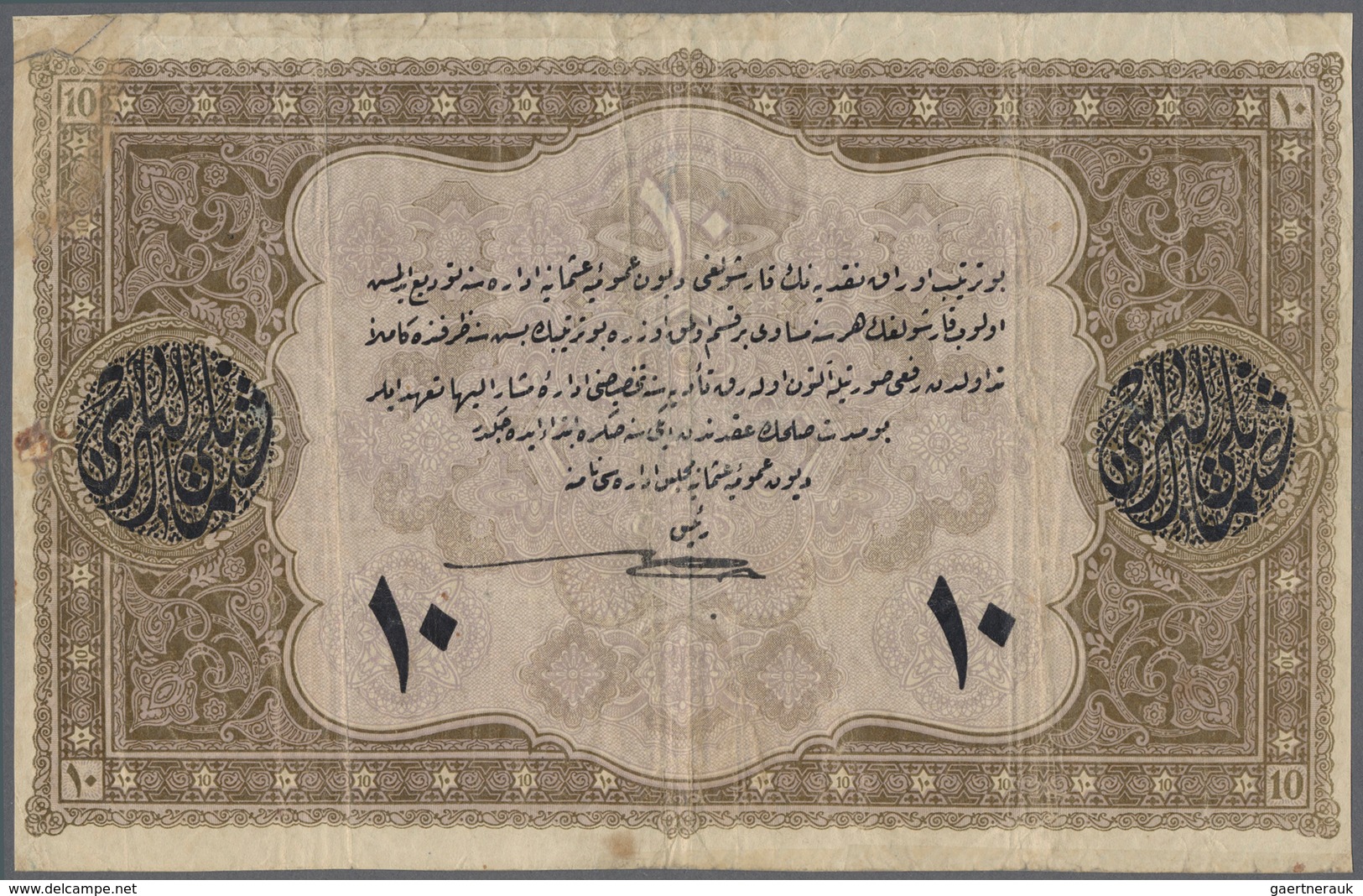 Turkey / Türkei: 10 Livres 1916 P. 92, Used With Several Folds And Creases, No Tears, A Small Piece - Turquia