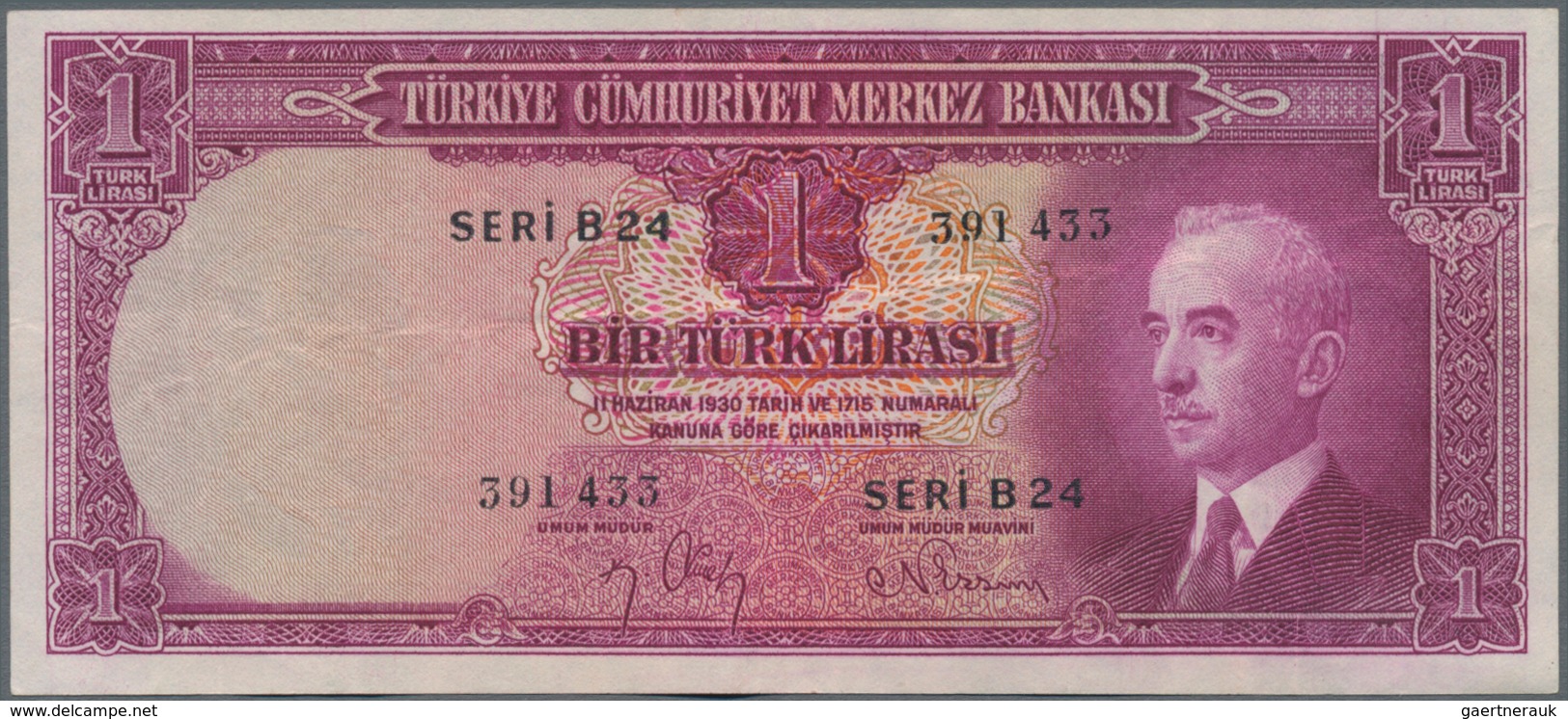 Turkey / Türkei: 1 Lira L.1930 (1940-1944) "İnönü" - Interim Issue, P.135, Very Nice Note With Brigh - Türkei