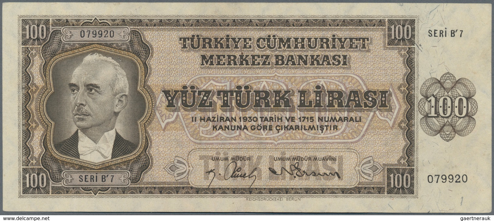 Turkey / Türkei: Türkiye Cümhuriyet Merkez Bankasi 100 Lira L.1930 ND(1942-47), Reichsdruckerei Berl - Turkey