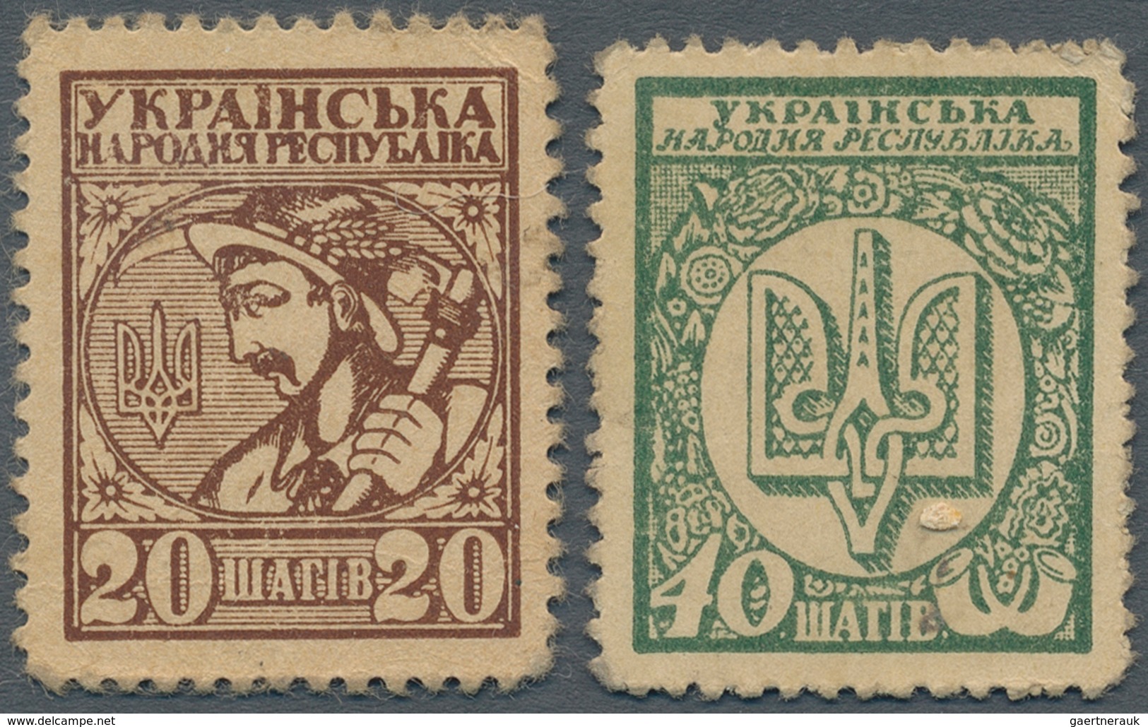 Ukraina / Ukraine: Set With 20 And 40 Shahiv Stamp Money Issue ND(1918), P.8, 10, Both With Lightly - Ukraine