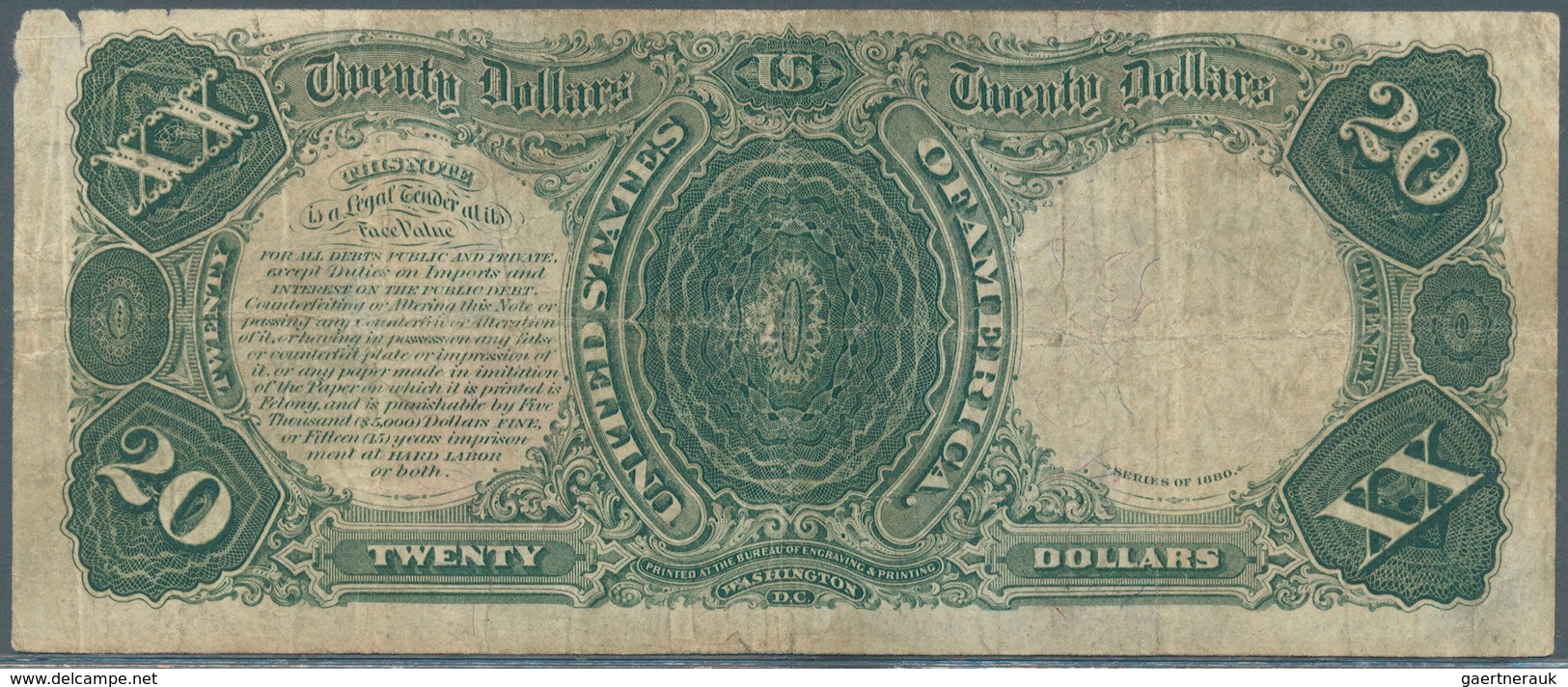 United States Of America: 20 Dollars Series Of 1880, Signature Elliot & White, P.180b(2) In Nice Con - Sonstige & Ohne Zuordnung