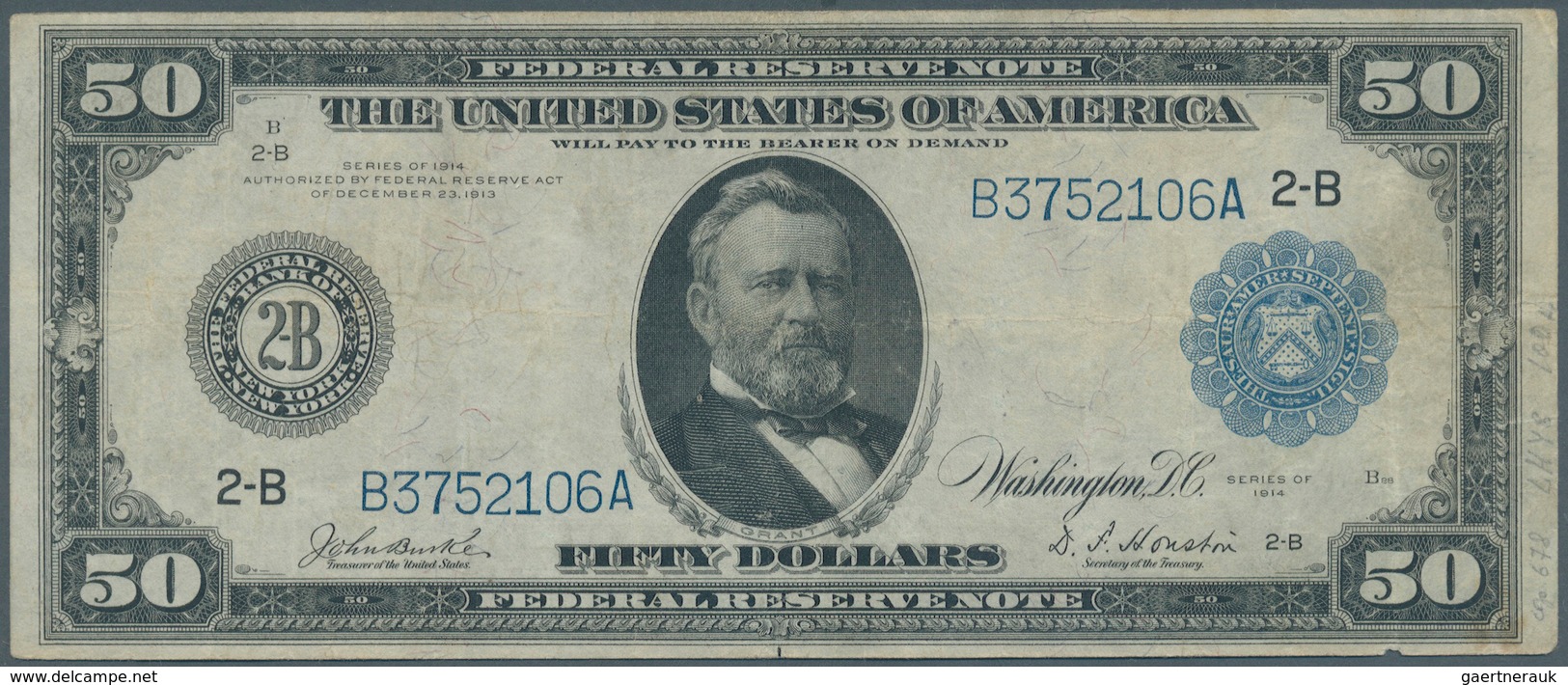 United States Of America: 50 Dollars Federal Reserve Note, Series 1914 With Portrai Of President Gra - Sonstige & Ohne Zuordnung