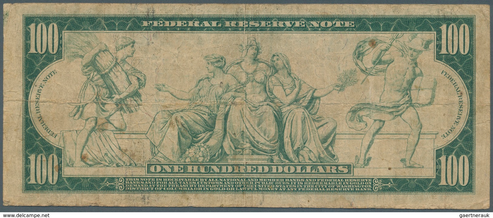 United States Of America: 100 Dollars Federal Reserve Note Series 1914 With Portrait Of Benjamin Fra - Sonstige & Ohne Zuordnung