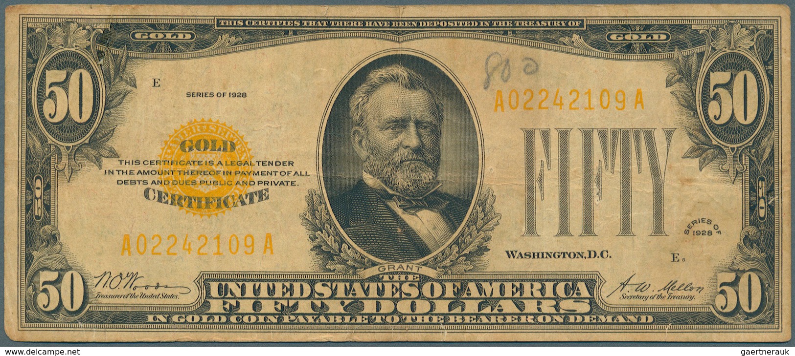 United States Of America: 50 Dollars Gold Certificate, Series 1928, P.402 In Nice Attractive Conditi - Otros & Sin Clasificación