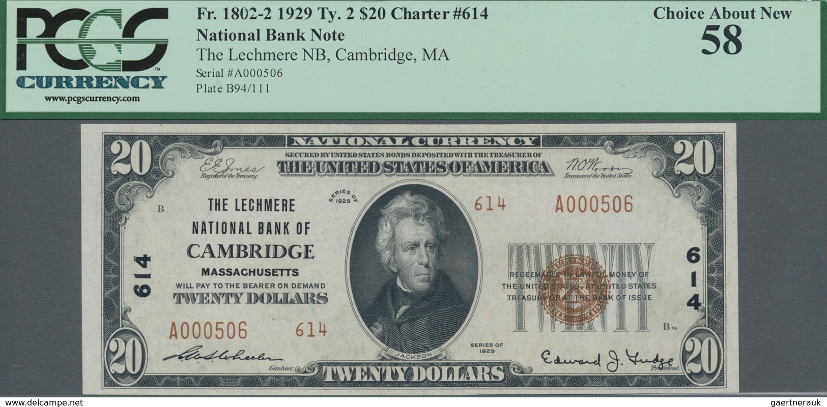 United States Of America: The Lechmere National Bank Of CAMBRIDGE, Massachusetts 20 Dollars Series 1 - Sonstige & Ohne Zuordnung