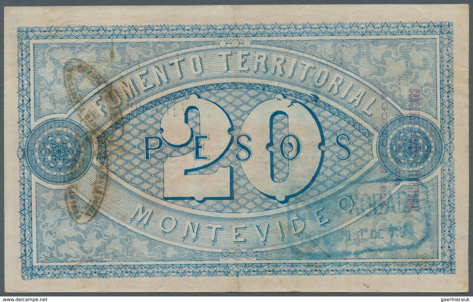 Uruguay: Sociedad Fomento Territorial 20 Pesos 1868, P.S482, Very Nice Condition With A Few Soft Fol - Uruguay