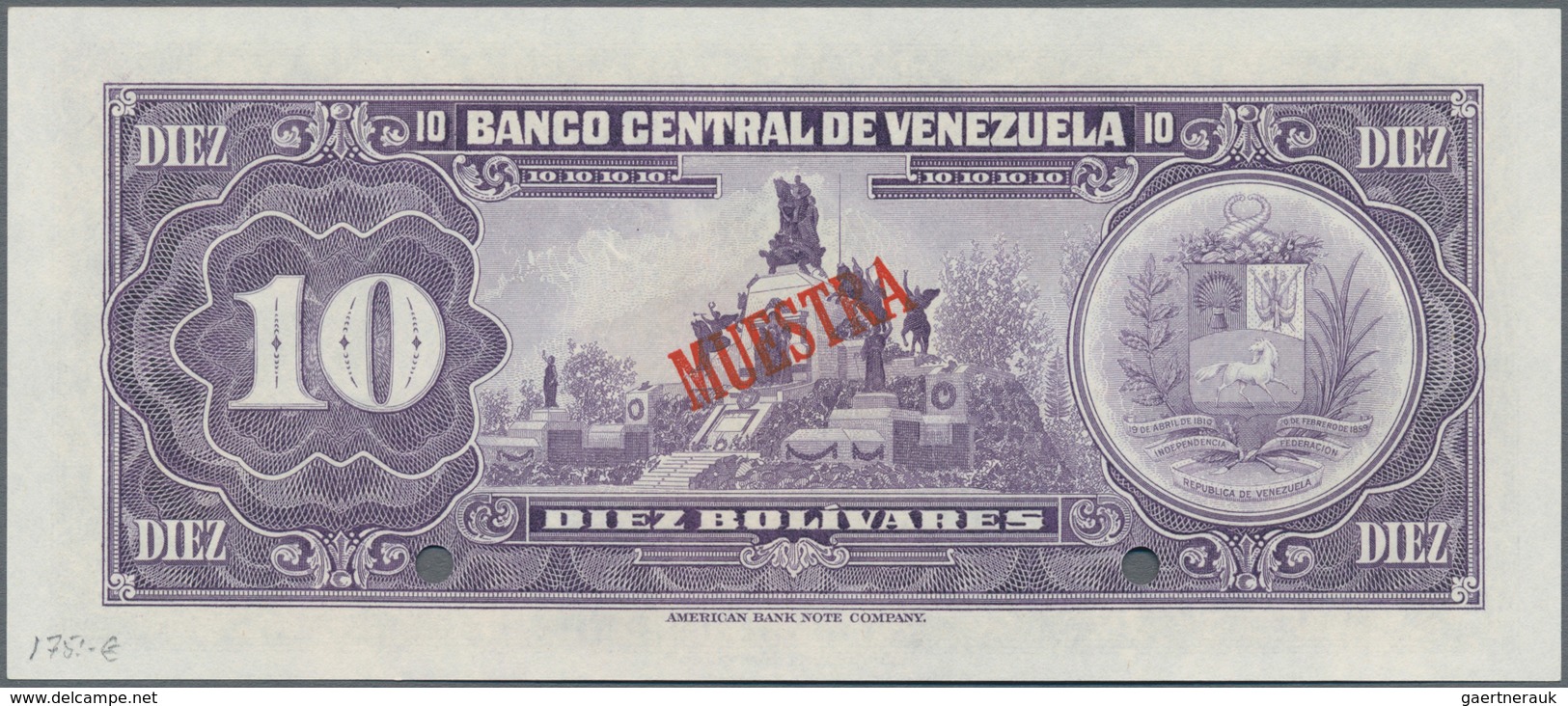 Venezuela: 10 Bolivares April 11th 1972 SPECIMEN, P.51bs In UNC Condition. - Venezuela