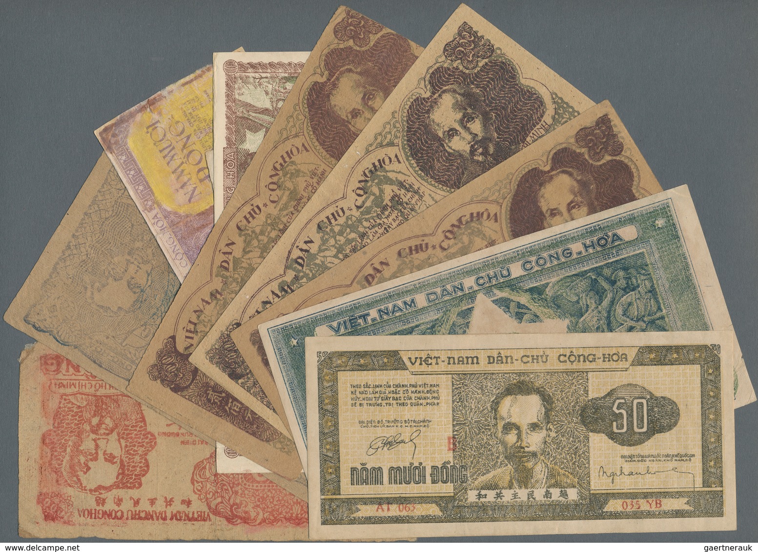 Vietnam: Nice Lot With 11 Banknotes Of The 1950's Series Comprising 2 X 50 Dong 1950 P.32 In VF/aUNC - Vietnam