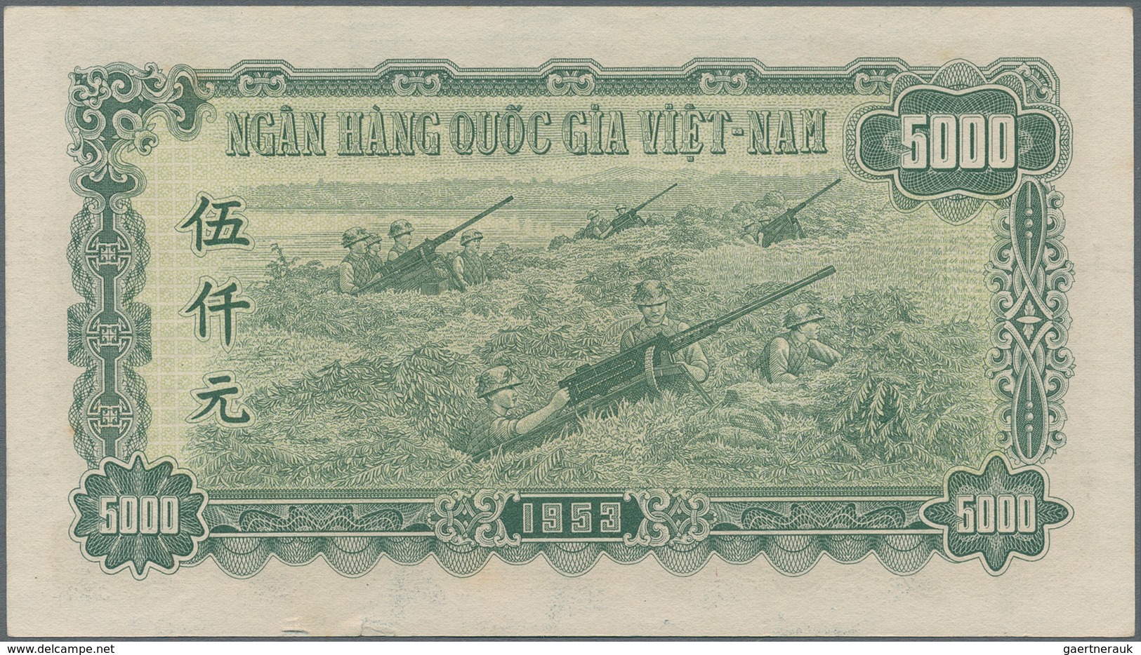 Vietnam: 5000 Dong 1953, P.66a, Excellent Condition Without Folds, Just A Tiny Tear At Lower Margin, - Vietnam