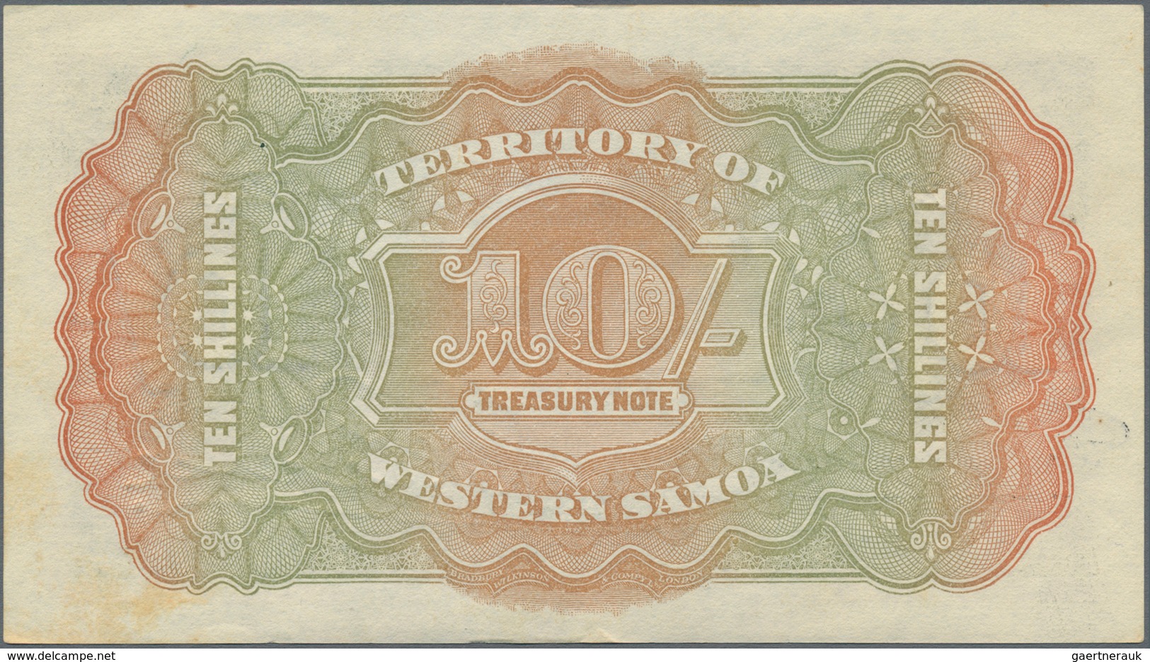 Western Samoa / West-Samoa: Territory Of Western Samoa 10 Shillings 1944, P.7c, Great Original Shape - Samoa