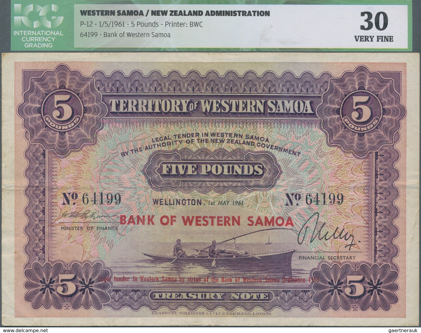 Western Samoa / West-Samoa: Territory Of Western Samoa 5 Pounds May 1st 1961 Treasury Note, P.17, Ex - Samoa