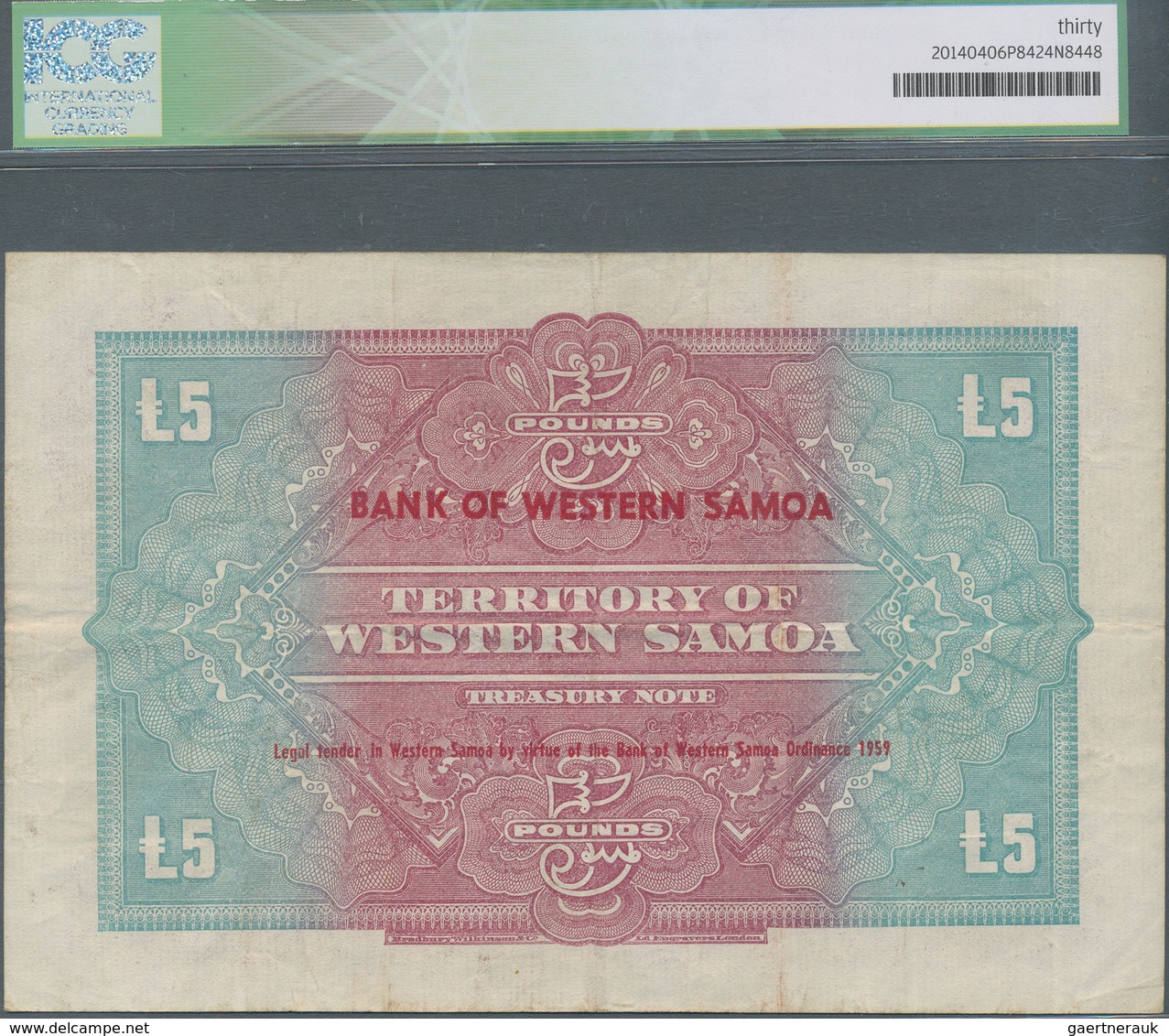 Western Samoa / West-Samoa: Territory Of Western Samoa 5 Pounds May 1st 1961 Treasury Note, P.17, Ex - Samoa