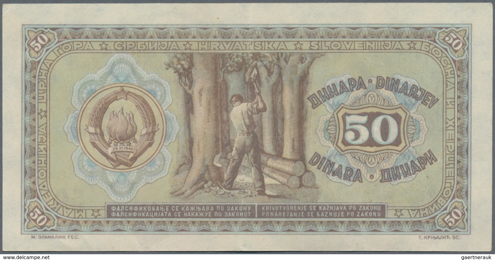 Yugoslavia / Jugoslavien: Very Nice Set Of The 1946 And 1955 Series Comprising 50, 2 X 100, 500 And - Yugoslavia