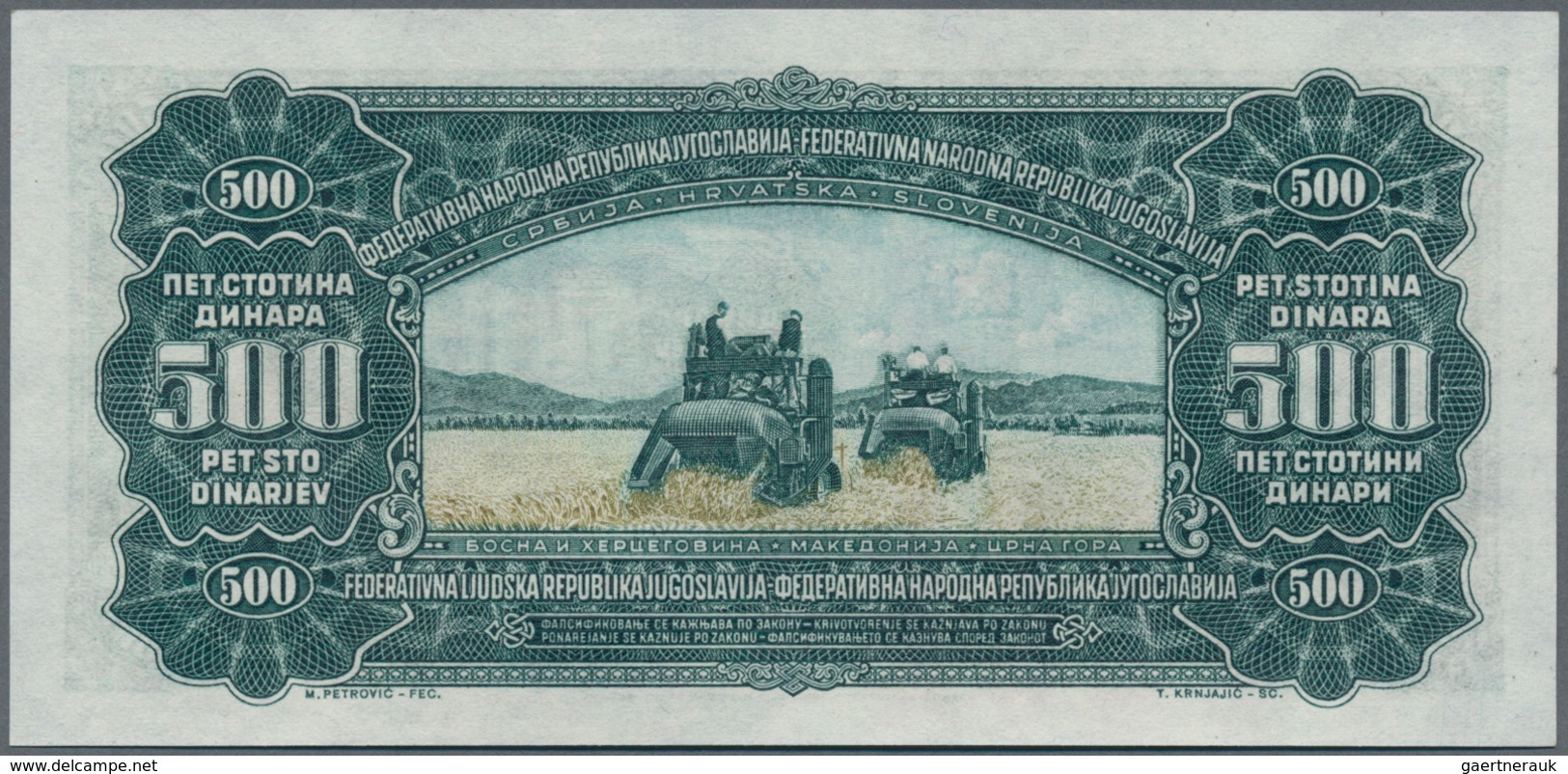 Yugoslavia / Jugoslavien: Very nice set of the 1946 and 1955 series comprising 50, 2 x 100, 500 and