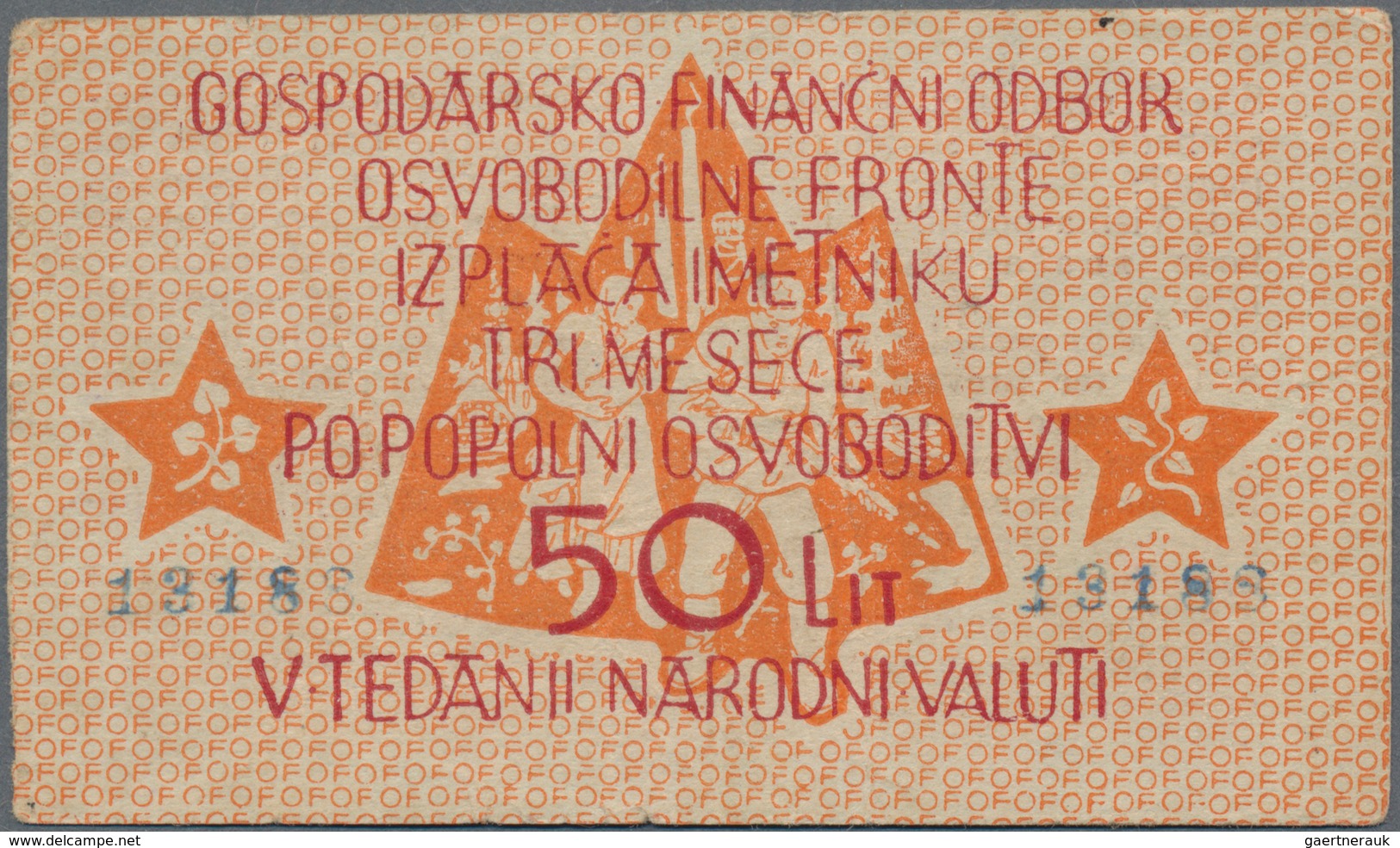 Yugoslavia / Jugoslavien: State Financial Department, Liberation Front 50 And 100 Lit ND(1944), P.S1 - Jugoslawien