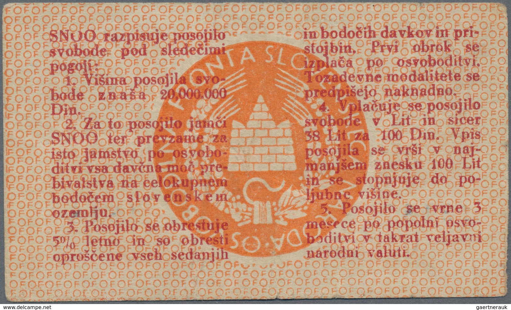 Yugoslavia / Jugoslavien: State Financial Department, Liberation Front 50 And 100 Lit ND(1944), P.S1 - Jugoslawien