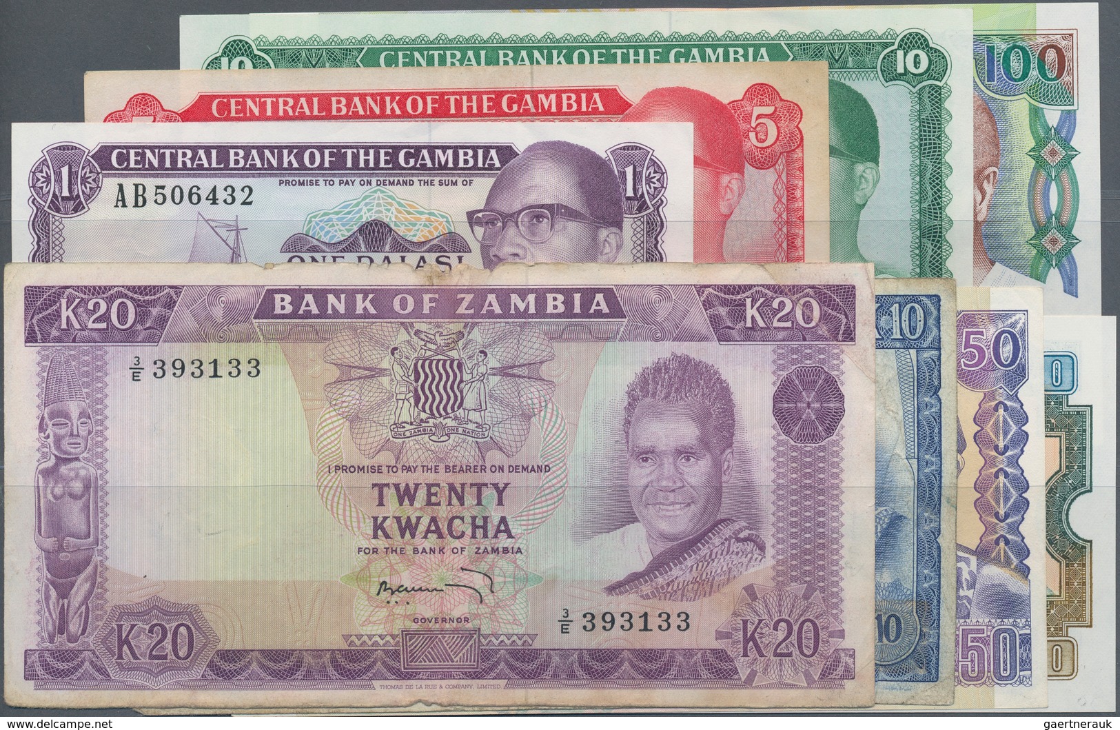Gambia: Large Lot Of About 370 Banknotes From GAMBIA And ZAMBIA, Mostly Modern But Also Some Earlier - Gambia