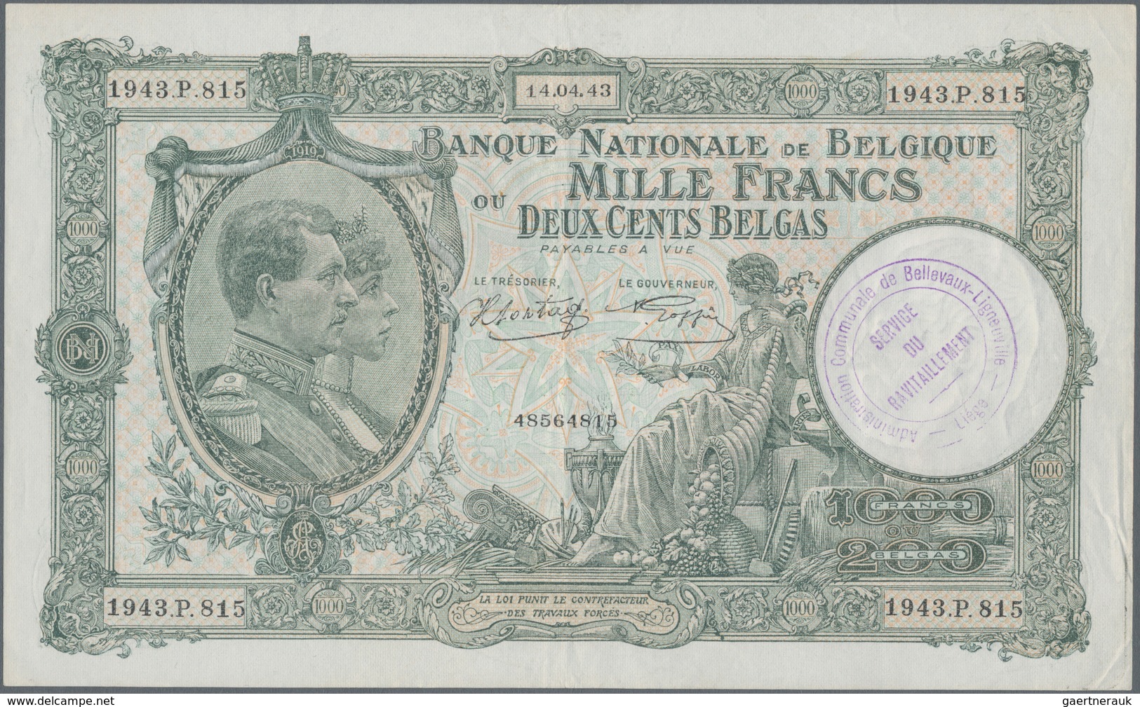 Alle Welt: Nice lot with 9 banknotes Belgium 1000 Francs = 200 Belgas, 100 Francs = 20 Belgas, 50 Fr